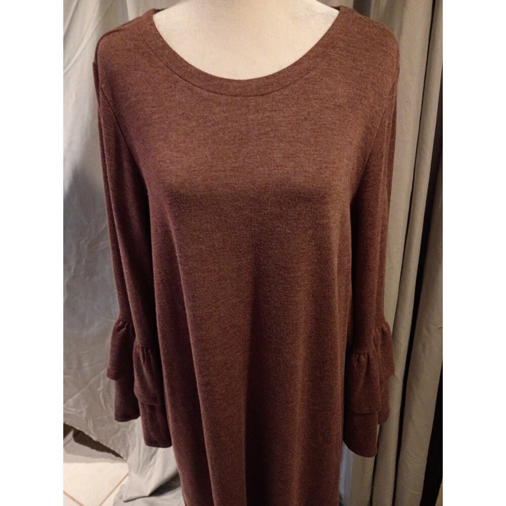 Loft Knit Dress Burgundy Bell Sleeve Sz L Office School